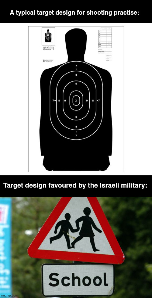 Targets | A typical target design for shooting practise:; Target design favoured by the Israeli military: | image tagged in blank black | made w/ Imgflip meme maker