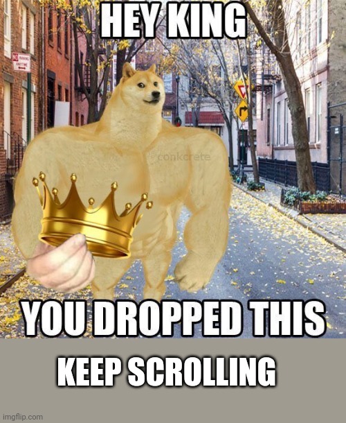 Keep going on | KEEP SCROLLING | image tagged in hey king you dropped this | made w/ Imgflip meme maker
