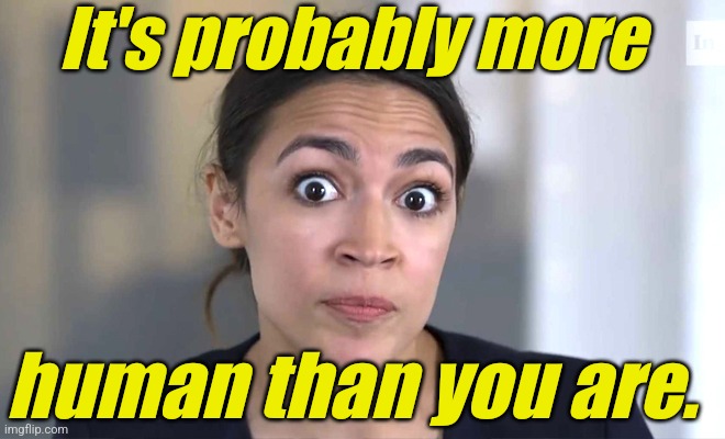 aoc Crazy Eyes, So There ! | It's probably more human than you are. | image tagged in aoc crazy eyes so there | made w/ Imgflip meme maker