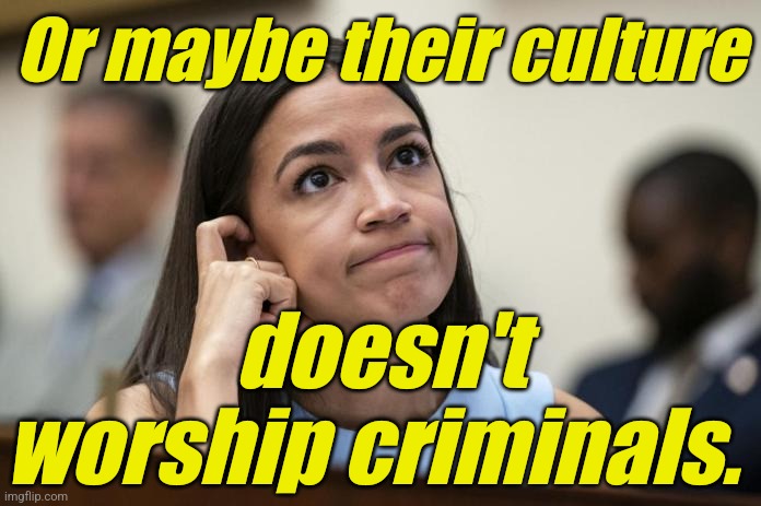 aoc Scratches her empty head | Or maybe their culture doesn't worship criminals. | image tagged in aoc scratches her empty head | made w/ Imgflip meme maker