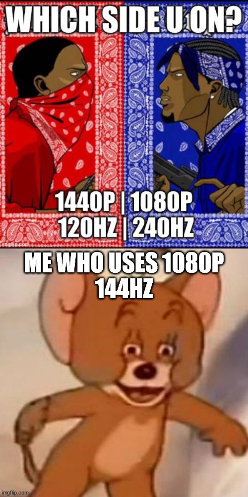 ME WHO USES 1080P
144HZ | image tagged in polish jerry | made w/ Imgflip meme maker
