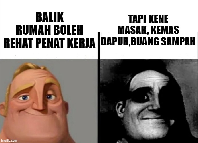Teacher's Copy | TAPI KENE MASAK, KEMAS DAPUR,BUANG SAMPAH; BALIK RUMAH BOLEH REHAT PENAT KERJA | image tagged in teacher's copy | made w/ Imgflip meme maker