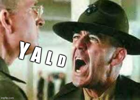 drill sergeant yelling | Y A L D | image tagged in drill sergeant yelling | made w/ Imgflip meme maker