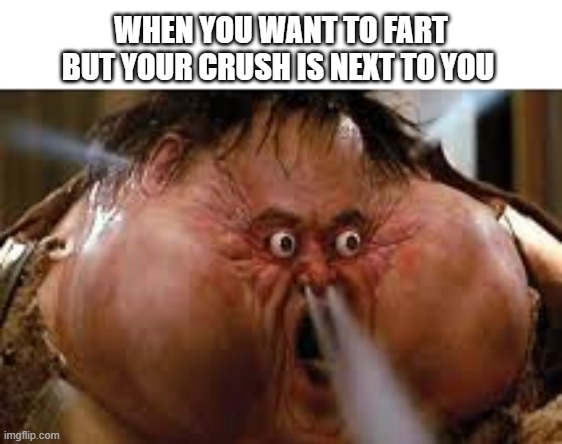 don't let it go, don't let it go... | WHEN YOU WANT TO FART BUT YOUR CRUSH IS NEXT TO YOU | image tagged in big face | made w/ Imgflip meme maker