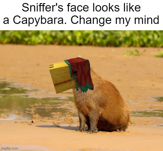 Sniffer's face looks like a Capybara. Change my mind | image tagged in capybara,gaming,memes,minecraft,minecraft memes,sniffer | made w/ Imgflip meme maker