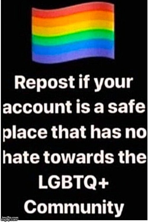 my account is a safe place that has no hate towards the lgbtq+ community | image tagged in lgbtq | made w/ Imgflip meme maker