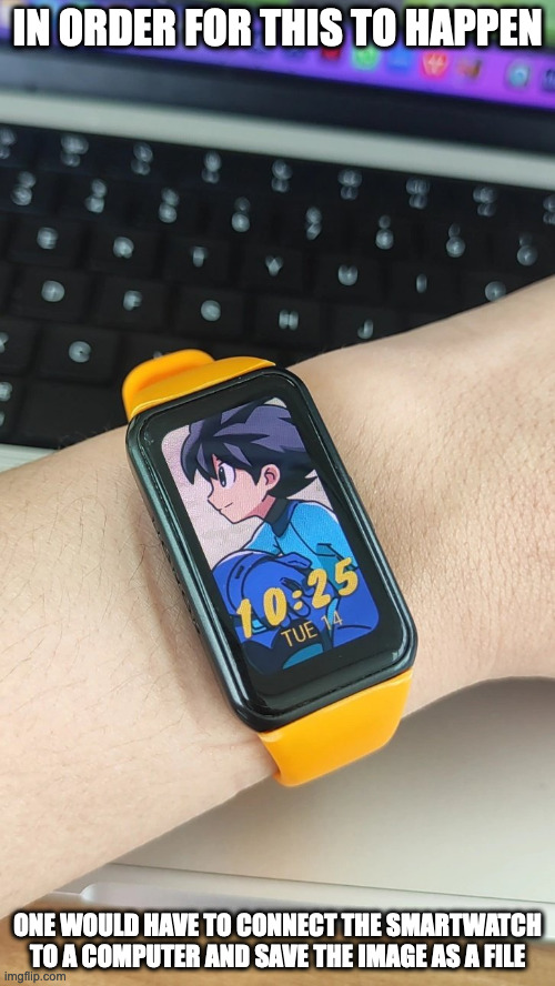 Mega Man Wallpaper on a Smartwatch | IN ORDER FOR THIS TO HAPPEN; ONE WOULD HAVE TO CONNECT THE SMARTWATCH TO A COMPUTER AND SAVE THE IMAGE AS A FILE | image tagged in megaman,smartwatch,memes | made w/ Imgflip meme maker