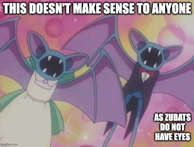 Zubats WIth Suits | THIS DOESN'T MAKE SENSE TO ANYONE; AS ZUBATS DO NOT HAVE EYES | image tagged in pokemon,zubat,memes | made w/ Imgflip meme maker