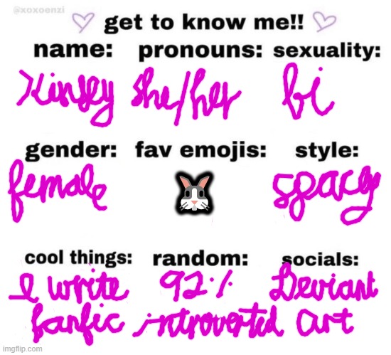 Please consider checking me out on DA!^^ | 🐰 | image tagged in get to know me | made w/ Imgflip meme maker