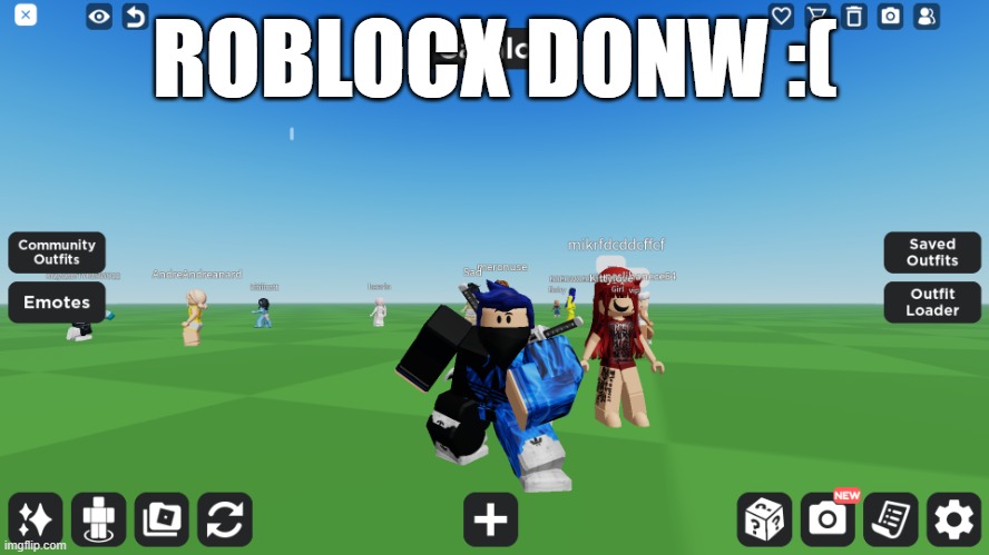 roadblock don :( | ROBLOCX DONW :( | image tagged in zero the robloxian | made w/ Imgflip meme maker