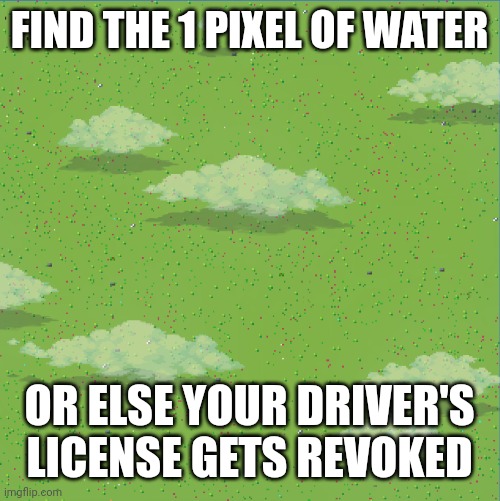 You have 5 seconds | FIND THE 1 PIXEL OF WATER; OR ELSE YOUR DRIVER'S LICENSE GETS REVOKED | made w/ Imgflip meme maker