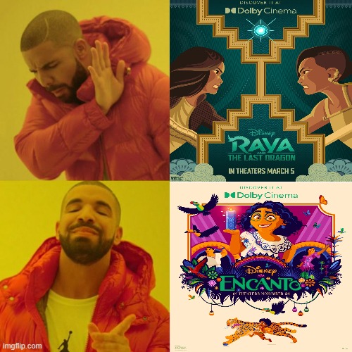Drake hates Raya and then loves Encanto | image tagged in drake | made w/ Imgflip meme maker