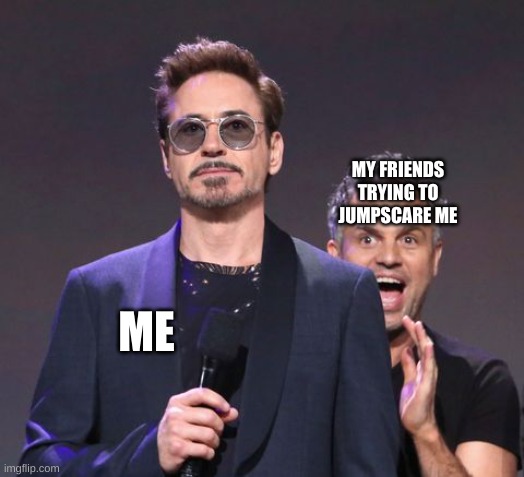 broo like whyy wtf is this fnaf | MY FRIENDS TRYING TO JUMPSCARE ME; ME | image tagged in rdj and mark | made w/ Imgflip meme maker