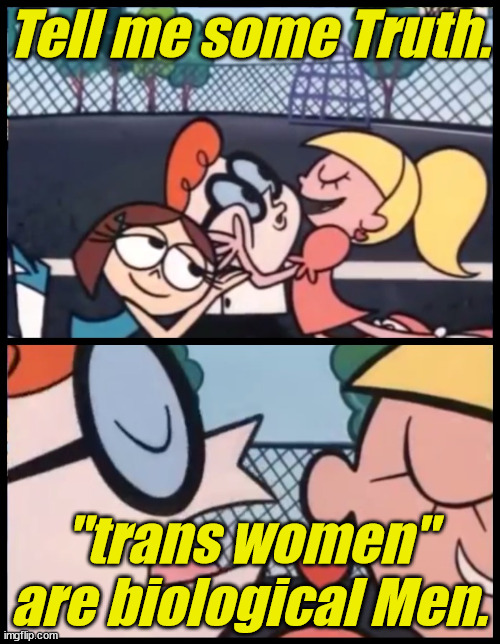 Say it Again, Dexter Meme | Tell me some Truth. "trans women" are biological Men. | image tagged in memes,say it again dexter | made w/ Imgflip meme maker