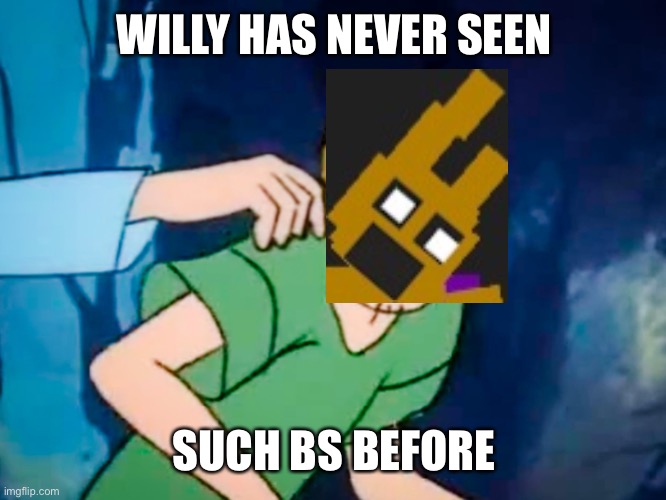 Shaggy meme | WILLY HAS NEVER SEEN SUCH BS BEFORE | image tagged in shaggy meme | made w/ Imgflip meme maker