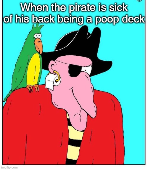 poop deck | When the pirate is sick of his back being a poop deck | image tagged in pirate,parrot,tp,toilet paper | made w/ Imgflip meme maker