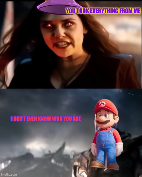 ok , you may not agree with me but, we need a hat in time 2 | YOU TOOK EVERYTHING FROM ME; I DON'T EVEN KNOW WHO YOU ARE | image tagged in thanos i don't even know who you are,a hat in time,mario | made w/ Imgflip meme maker