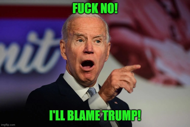 Angry Joe Biden Pointing | FUCK NO! I'LL BLAME TRUMP! | image tagged in angry joe biden pointing | made w/ Imgflip meme maker