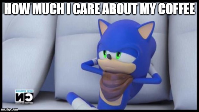 Sonic Doesn't Care | HOW MUCH I CARE ABOUT MY COFFEE | image tagged in sonic doesn't care | made w/ Imgflip meme maker