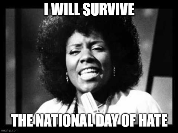 I will survive | I WILL SURVIVE; THE NATIONAL DAY OF HATE | image tagged in i will survive | made w/ Imgflip meme maker
