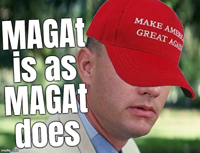 MAGAt is as stupid as one can be... | image tagged in and just like that,maga,gump,dump trump,lieutenant,bone spur | made w/ Imgflip meme maker