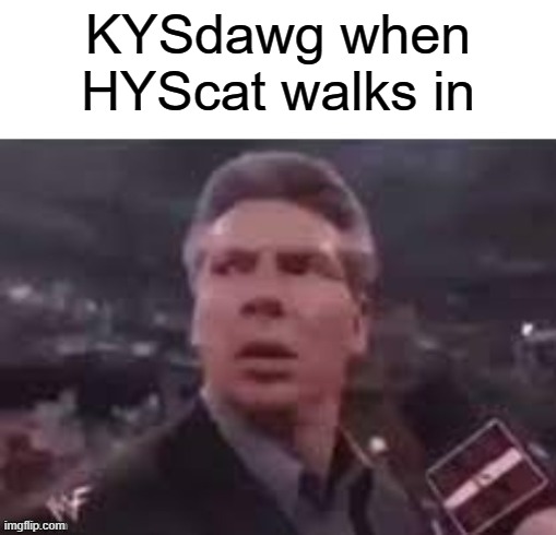 x when x walks in | KYSdawg when HYScat walks in | image tagged in x when x walks in | made w/ Imgflip meme maker
