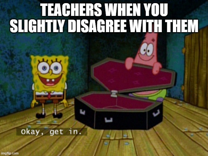 Ok Get In! | TEACHERS WHEN YOU SLIGHTLY DISAGREE WITH THEM | image tagged in ok get in | made w/ Imgflip meme maker