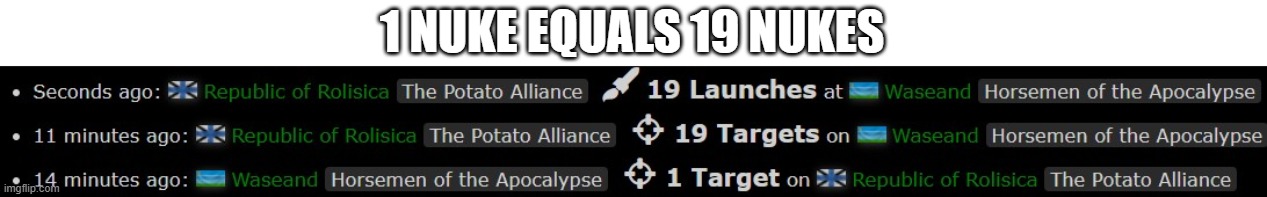 1 NUKE EQUALS 19 NUKES | made w/ Imgflip meme maker