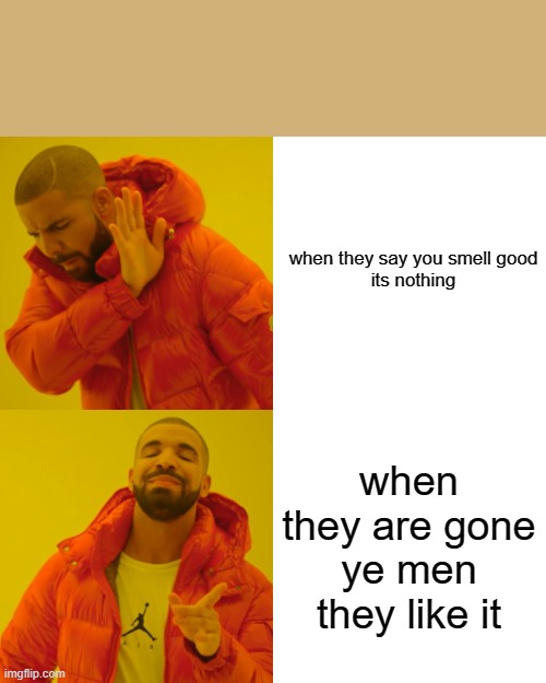 when they say you smell good


its nothing when they are gone ye men they like it | image tagged in memes,drake hotline bling | made w/ Imgflip meme maker