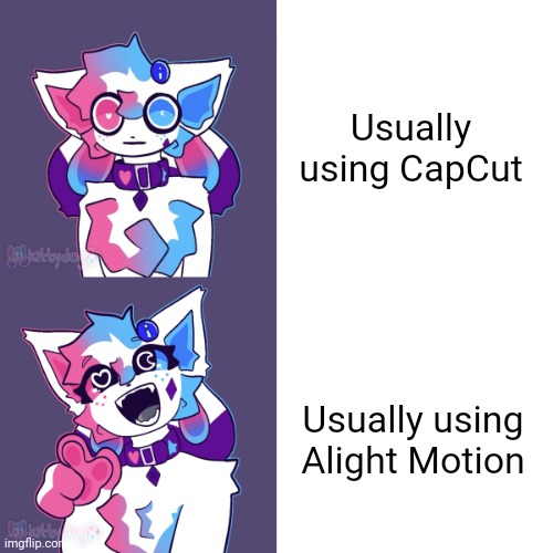 Alight Motion has more things than CapCut | Usually using CapCut; Usually using Alight Motion | image tagged in crystal hotline being,kittydog,capcut,alight motion | made w/ Imgflip meme maker