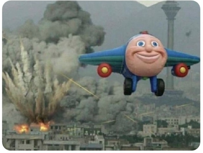 High Quality happy plane leaving explosions Blank Meme Template