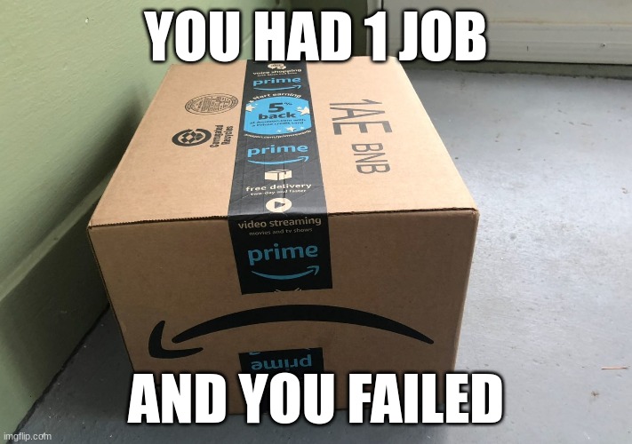 YOU HAD 1 JOB; AND YOU FAILED | image tagged in you had one job,amazon,bruh moment,memes | made w/ Imgflip meme maker
