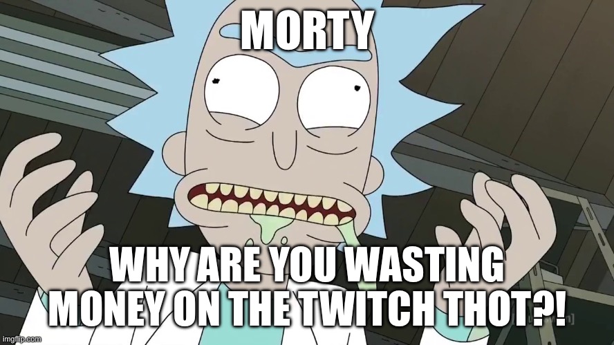 Rick and Morty Szechuan Sauce | MORTY; WHY ARE YOU WASTING MONEY ON THE TWITCH THOT?! | image tagged in rick and morty szechuan sauce | made w/ Imgflip meme maker