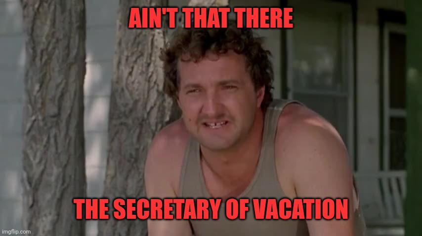 Cousin Eddie | AIN'T THAT THERE THE SECRETARY OF VACATION | image tagged in cousin eddie | made w/ Imgflip meme maker