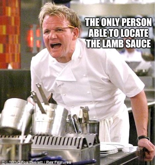 gordon my guy | THE ONLY PERSON ABLE TO LOCATE THE LAMB SAUCE | image tagged in memes,chef gordon ramsay | made w/ Imgflip meme maker