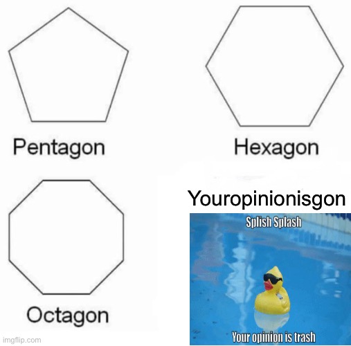Pentagon Hexagon Octagon | Youropinionisgon | image tagged in memes,pentagon hexagon octagon | made w/ Imgflip meme maker