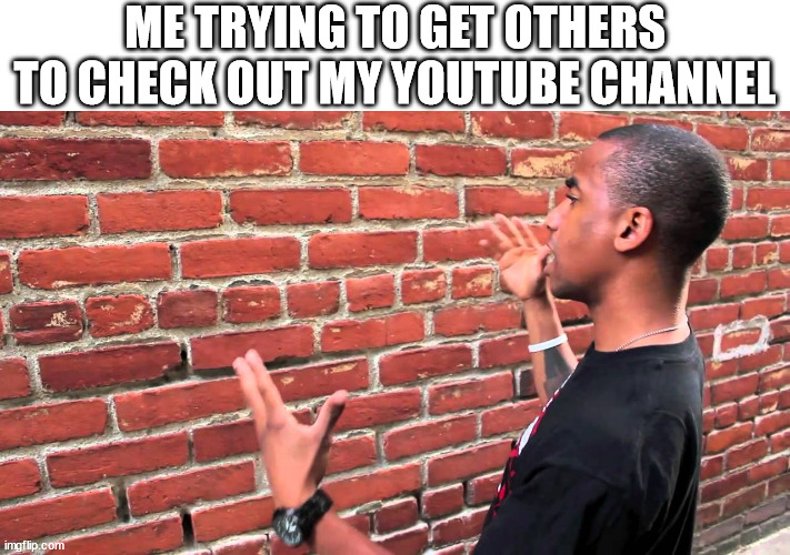 youtube channel | ME TRYING TO GET OTHERS TO CHECK OUT MY YOUTUBE CHANNEL | image tagged in talking to wall,me,youtube,youtube channel | made w/ Imgflip meme maker