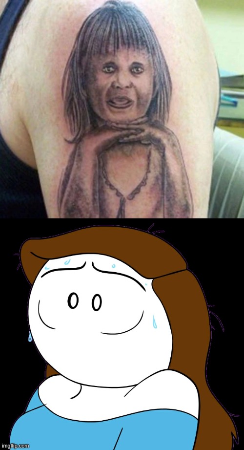 This tattoo is freaking me out. | image tagged in rebecca parham scared,bad tattoos,scary,tattoos,memes,tattoo | made w/ Imgflip meme maker