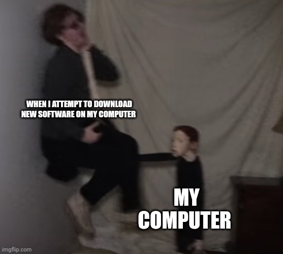 Computer trouble | WHEN I ATTEMPT TO DOWNLOAD NEW SOFTWARE ON MY COMPUTER; MY COMPUTER | image tagged in life of luxury doll | made w/ Imgflip meme maker