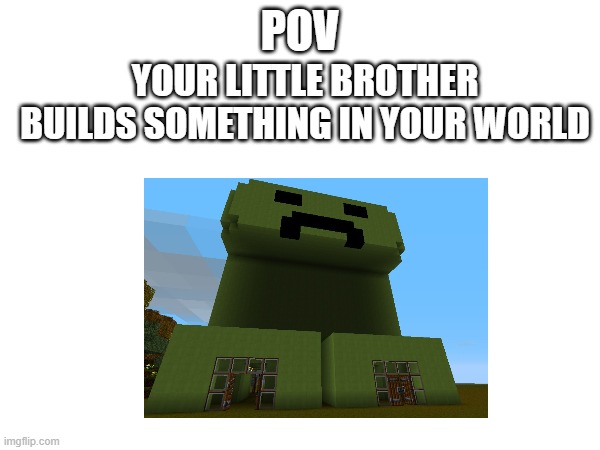 Minecraft Memes (Meme 2) | POV; YOUR LITTLE BROTHER BUILDS SOMETHING IN YOUR WORLD | image tagged in minecraft | made w/ Imgflip meme maker