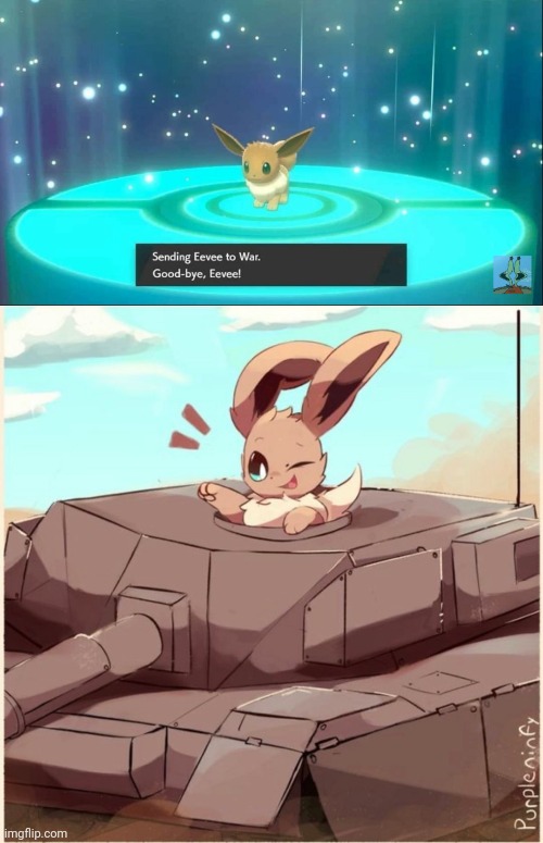 (Pizza Tower OST - Thousand March plays) | image tagged in eevee in a tank,eevee | made w/ Imgflip meme maker