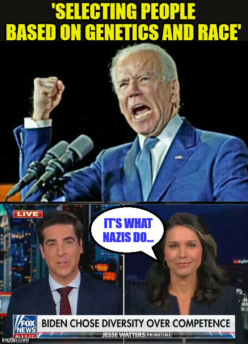 Appoint people to federal posts based on their race and gender...  Who did nazi that coming... | 'SELECTING PEOPLE BASED ON GENETICS AND RACE'; IT'S WHAT NAZIS DO... | image tagged in joe biden dictator,that's racist | made w/ Imgflip meme maker