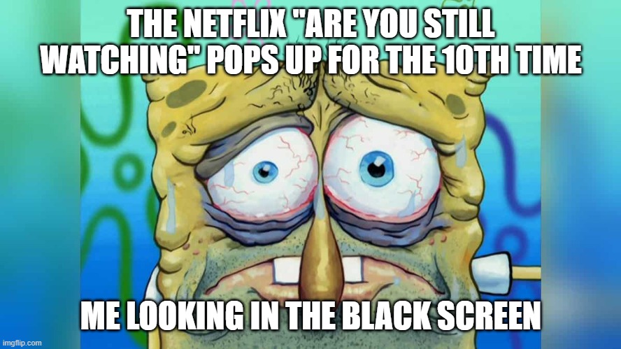 THE NETFLIX "ARE YOU STILL WATCHING" POPS UP FOR THE 10TH TIME; ME LOOKING IN THE BLACK SCREEN | made w/ Imgflip meme maker