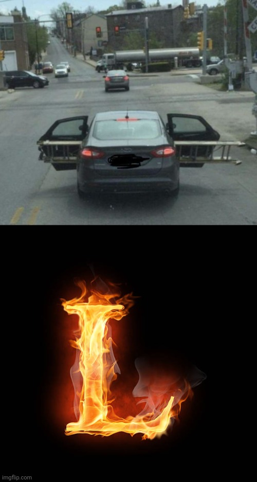 Ladder | image tagged in l,car,ladder,you had one job,memes,fails | made w/ Imgflip meme maker
