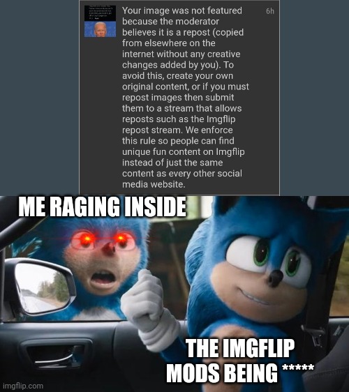 Sonic Movie Old vs New | ME RAGING INSIDE; THE IMGFLIP MODS BEING ***** | image tagged in sonic movie old vs new,imgflip,mods,rage,sonic,sonic the hedgehog | made w/ Imgflip meme maker