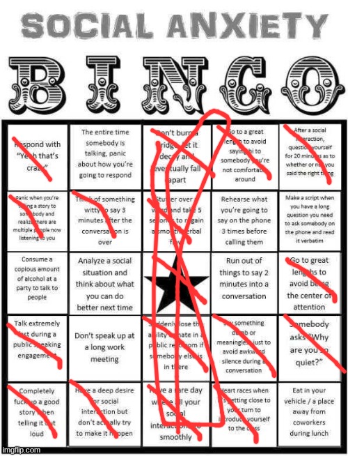 yeah... | image tagged in social anxiety bingo | made w/ Imgflip meme maker