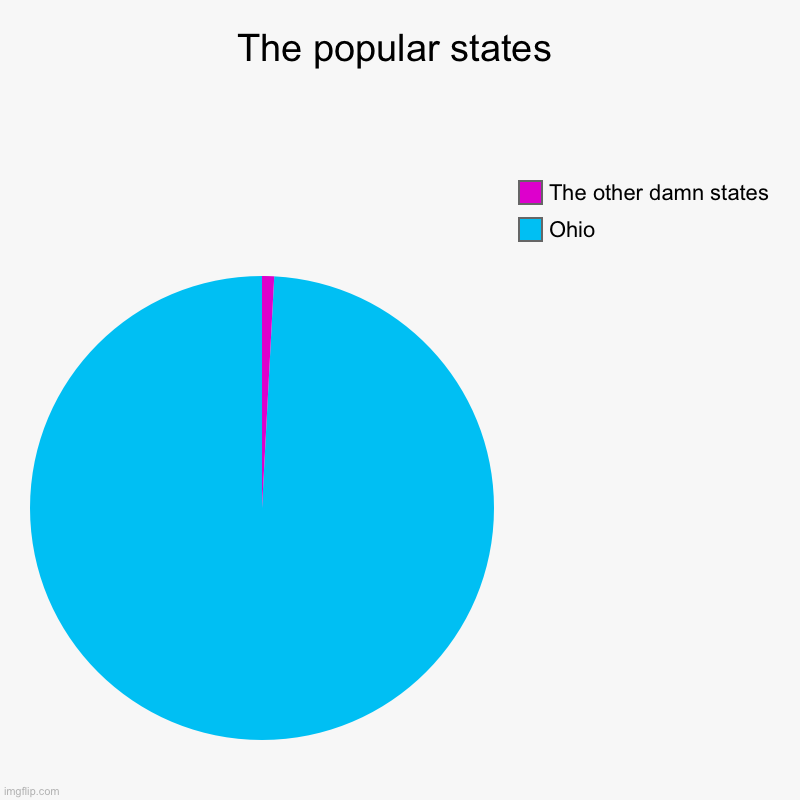 Ohio | The popular states | Ohio, The other damn states | image tagged in charts,pie charts | made w/ Imgflip chart maker