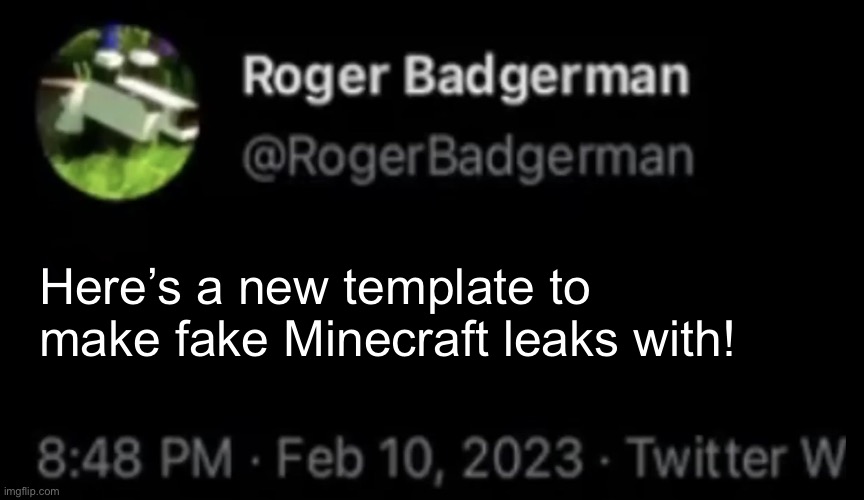 Have fun lol | Here’s a new template to make fake Minecraft leaks with! | image tagged in roger badgerman minecraft leak | made w/ Imgflip meme maker