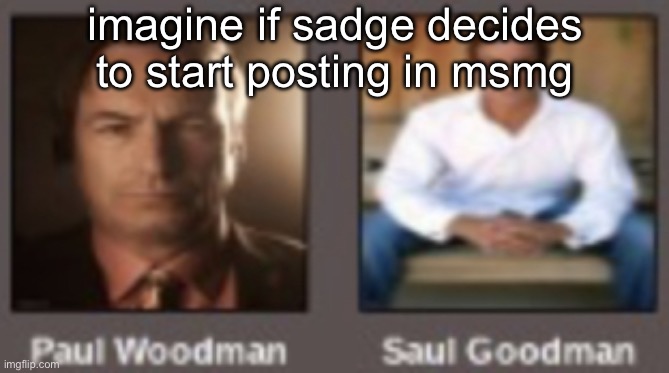 paul vs saul | imagine if sadge decides to start posting in msmg | image tagged in paul vs saul | made w/ Imgflip meme maker