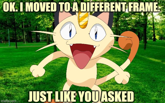 OK. I MOVED TO A DIFFERENT FRAME. JUST LIKE YOU ASKED | made w/ Imgflip meme maker